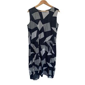 Amato Rizzie Women's 4-6 Cotton Hemp Navy and White Geometric Dress Coastal